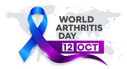 World arthritis day awareness ribbon and calendar date on a faint world map background