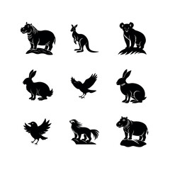 set of silhouette animal vector art illustration