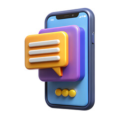 3d cartoon smartphone displaying chat bubbles and message icons