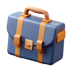 Stylized blue briefcase with orange straps on black background