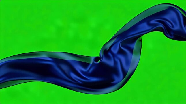 Dark blue silk cloth flying on green screen background