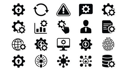 Collection of technology and business icons representing settings and processes