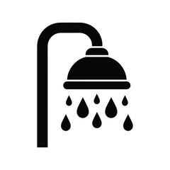 Black silhouette of a shower head with falling water drops Keywords: shower, water, drops, falling