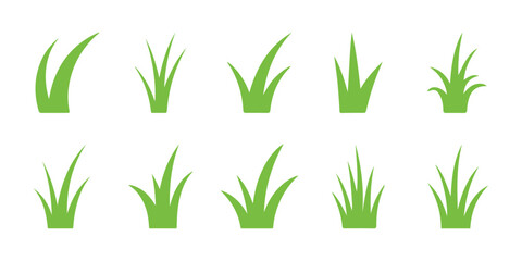 Fototapeta premium Green grass icon set, Vector lawn blades design