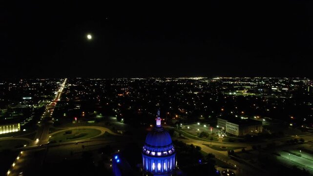 Capitol Building Oklahoma City Night Drone 4K