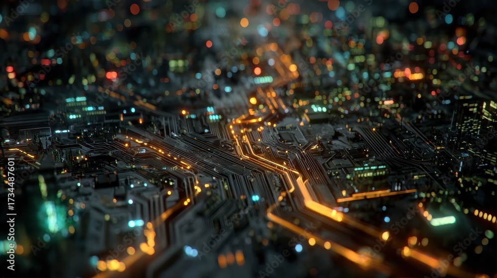 Wall mural mesmerizing visual of glowing intricate patterns in urban landscape