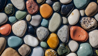 Colorful pebbles on a beach nature photography coastal environment aerial view