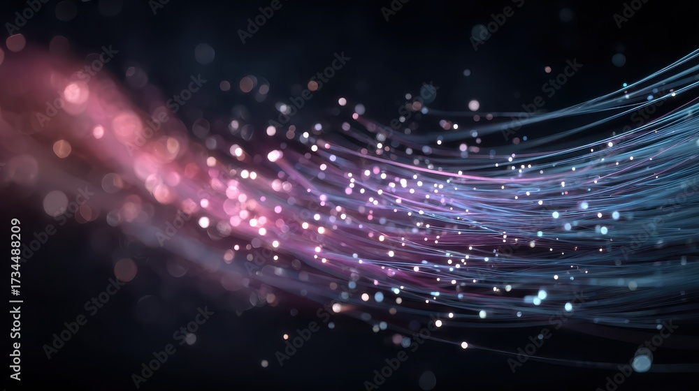 Wall mural close-up visualization of glowing data flowing through standard v2