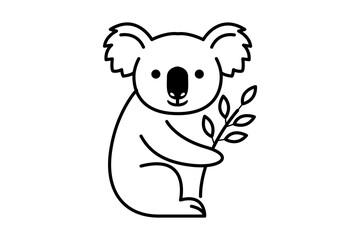 Simple line drawing of a koala bear holding a eucalyptus branch.