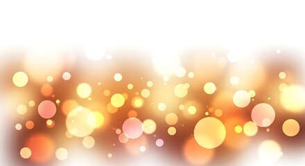 Shimmering golden bokeh lights form an abstract pattern against a gradient white background
