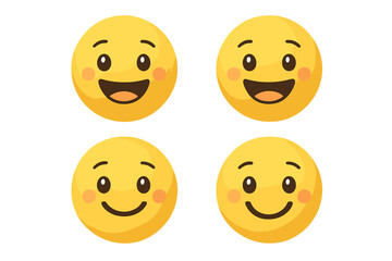 Fototapeta premium Set of cute smiling emoticons. Happy face emoji collection. Vector illustration of yellow cartoon characters with positive emotions. Kawaii smiley icons for chat or design.
