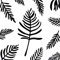 Black fern leaf pattern on a white background leaves