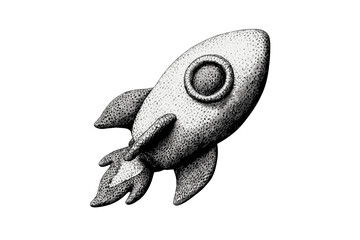 Halftone rocket launch for business startup success. Modern 3d dotted collage element. Creating ideas and innovation concept. Metaphor for fast project growth and speed.