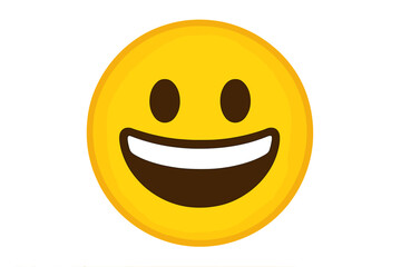 Fototapeta premium Grinning face emoticon with a huge smile. Happy yellow smiley emoji showing teeth. Vector character icon for joy, happiness and positive emotion. Cheerful cartoon illustration.