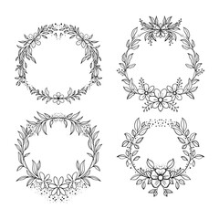 Rustic Line Art Floral Wreath Set