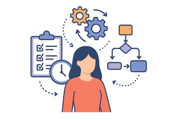Workflow management vector concept. Business process organization and project planning. Task management, flowchart, time optimization, efficiency, and system automation.