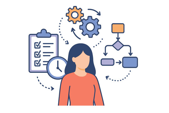 Workflow management vector concept. Business process organization and project planning. Task management, flowchart, time optimization, efficiency, and system automation.