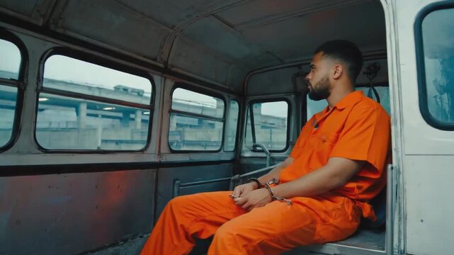 Prisoner on prison bus.