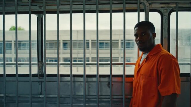 Prisoner on prison bus.