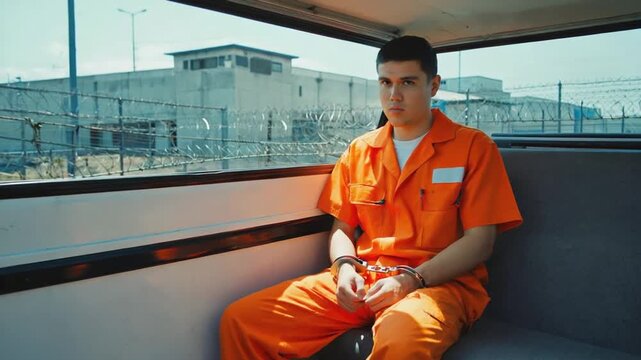 Prisoner on prison bus.