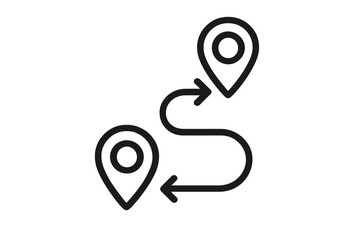 Route icon. Navigation path with start and end location pins. Wayfinding, journey, and travel concept. Symbol for distance, destination tracking, and road trip direction.