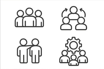 Teamwork line icons set, business collaboration, people support, group unity, leadership, partnership, cooperation, transparent background vector illustration