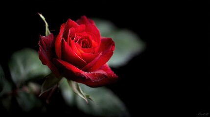 Fototapeta premium Red rose soft focus on black background.