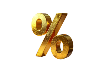 Golden Percentage Symbol with Shiny Coins and Business Growth Props