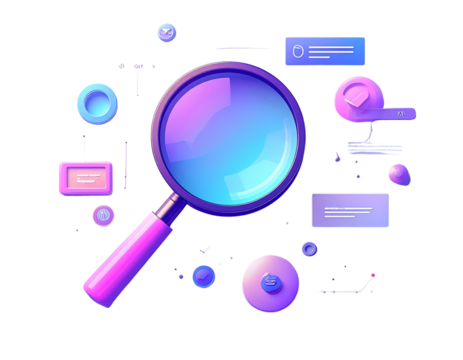 Minimalist Gradient Magnifying Glass with Digital Search Icons