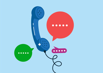 Call Сenter and bubbles talks. Talking with service call support hotline and call Сenter. Telephone call expert to generate sales, success telemarketing tell promotion to prospect. Vector