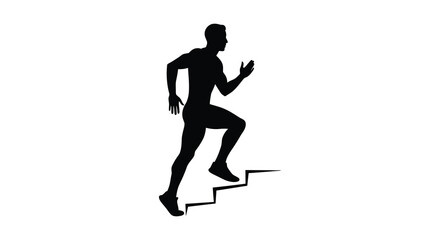 A man running up stairs depicted as a dark outline silhouette