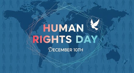 Human rights day celebrated on december 10th with a dove of peace flying over a world map background, symbolizing global unity and freedom