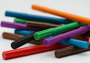 Fototapeta premium A pile of colorful marker pens on a white background