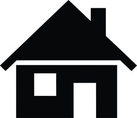 Simple black silhouette of a house with chimney and window