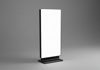 Sleek Freestanding Digital Signage Totem with Blank White Screen on a Neutral Gray Studio Background