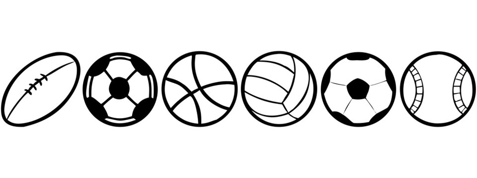 Abstract floral background with a set of sports icons for basketball, football, and tennis game equipment vector illustration - Powered by Adobe