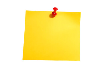 Bright yellow sticky note pinned to a dark black background with a red pushpin