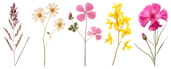 PNG Colorful pressed wildflowers collection, element set on transparent background