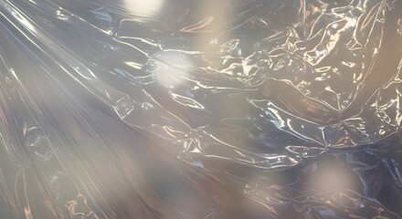 Abstract view of crumpled clear plastic material background texture