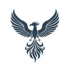 Fototapeta premium Stylized Phoenix Bird Silhouette with Spread Wings and Flowing Tail