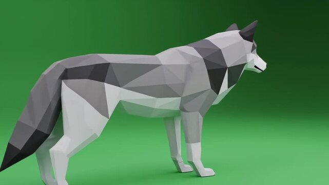 Low Poly Geometric Wolf Animation on Green Screen for Modern Design and Art Projects