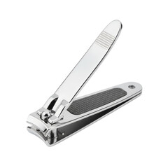Precision grooming tool with reflective chrome finish on a clean transparent stage