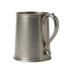 A gleaming pewter tankard casting subtle reflections isolated against transparency offering