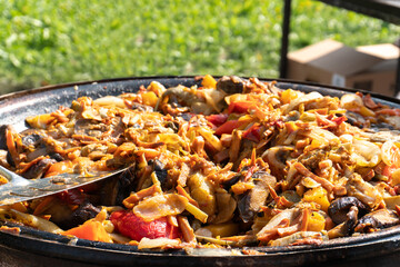 Grilled Vegetables Cooking on Open Fire