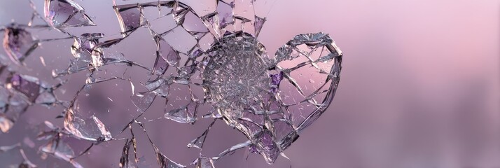 Shattered glass reveals a pastel sky