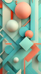 Abstract geometric composition with pastel colors and 3d shapes creates a modern design