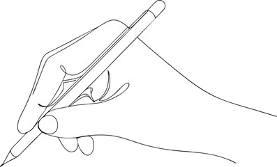 Vector sketch illustration of a hand holding a pencil drawing a line on paper
