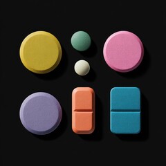 Assorted pastel pills arranged on a dark background