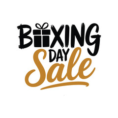 Boxing Day Sale text with a gift box icon and golden accents Keywords: boxing day, sale, shopping