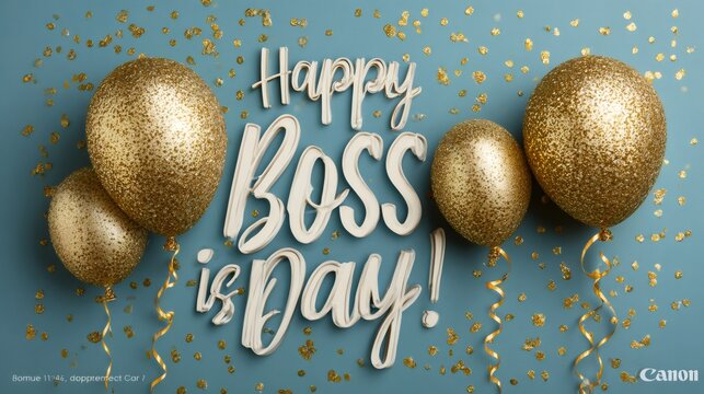 Happy boss's day lettering surrounded by glitter balloons